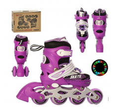 Ролики A 4123-XS-V(27-30) раздв,шнур+бакля,ал.рама,колПУ64мм,1св,фиолет.